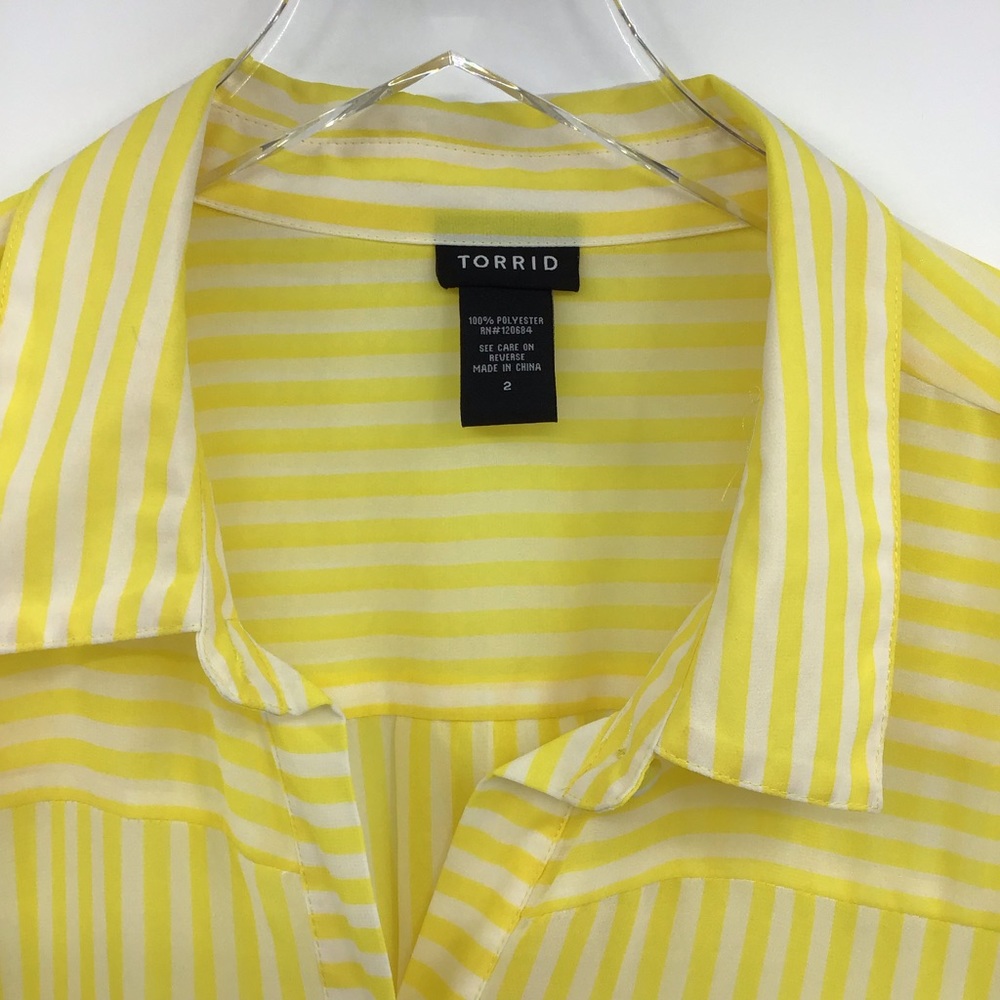 Torrid Yellow White Stripe Button Down Semi Sheet Shirt - Picture 4 of 14